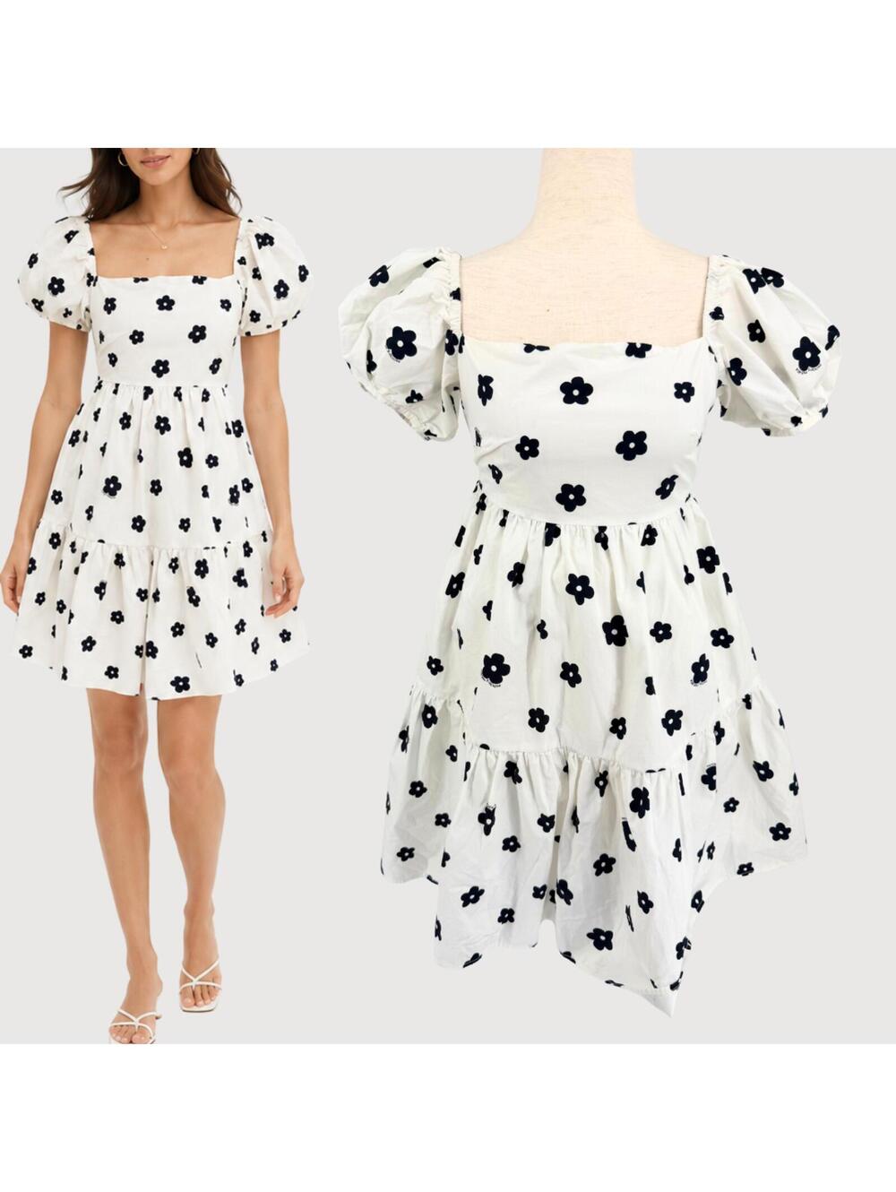 Mood x Miura Babydoll Floral Puff Sleeve Dress M